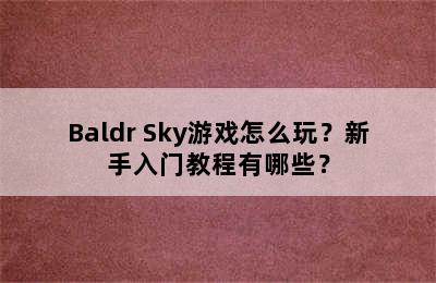 Baldr Sky游戏怎么玩？新手入门教程有哪些？